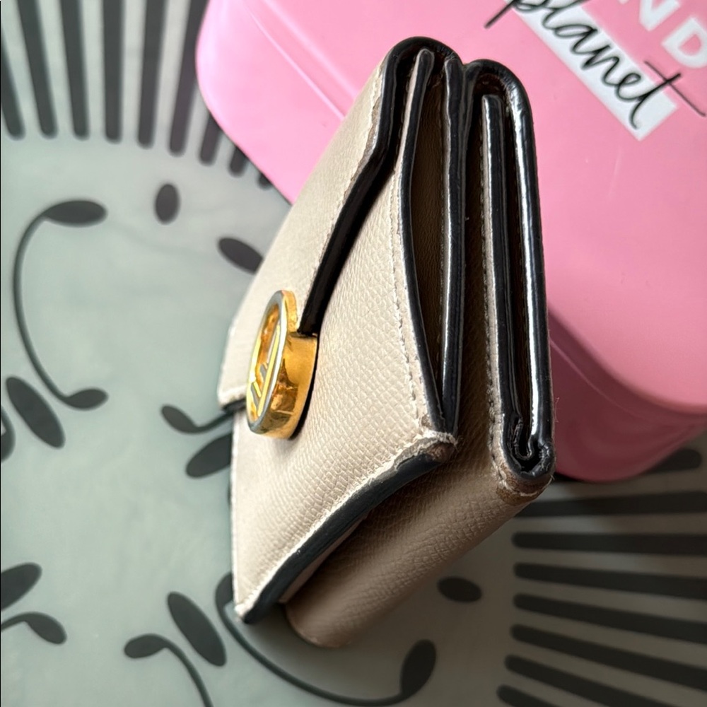 Fendi Micro Trifold Taupe Color Wallet with Gold Fendi “F” Logo Accent - Picture 11 of 12